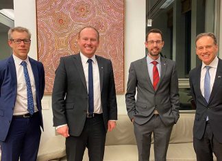 PSA's lead 7CPA negotiator Dr Shane Jackson, CEO Mark Kinsella and National President Associate Professor Chris Freeman with Federal Health Minister Greg Hunt.